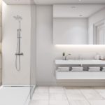 3d rendering white tile marble luxury bathroom